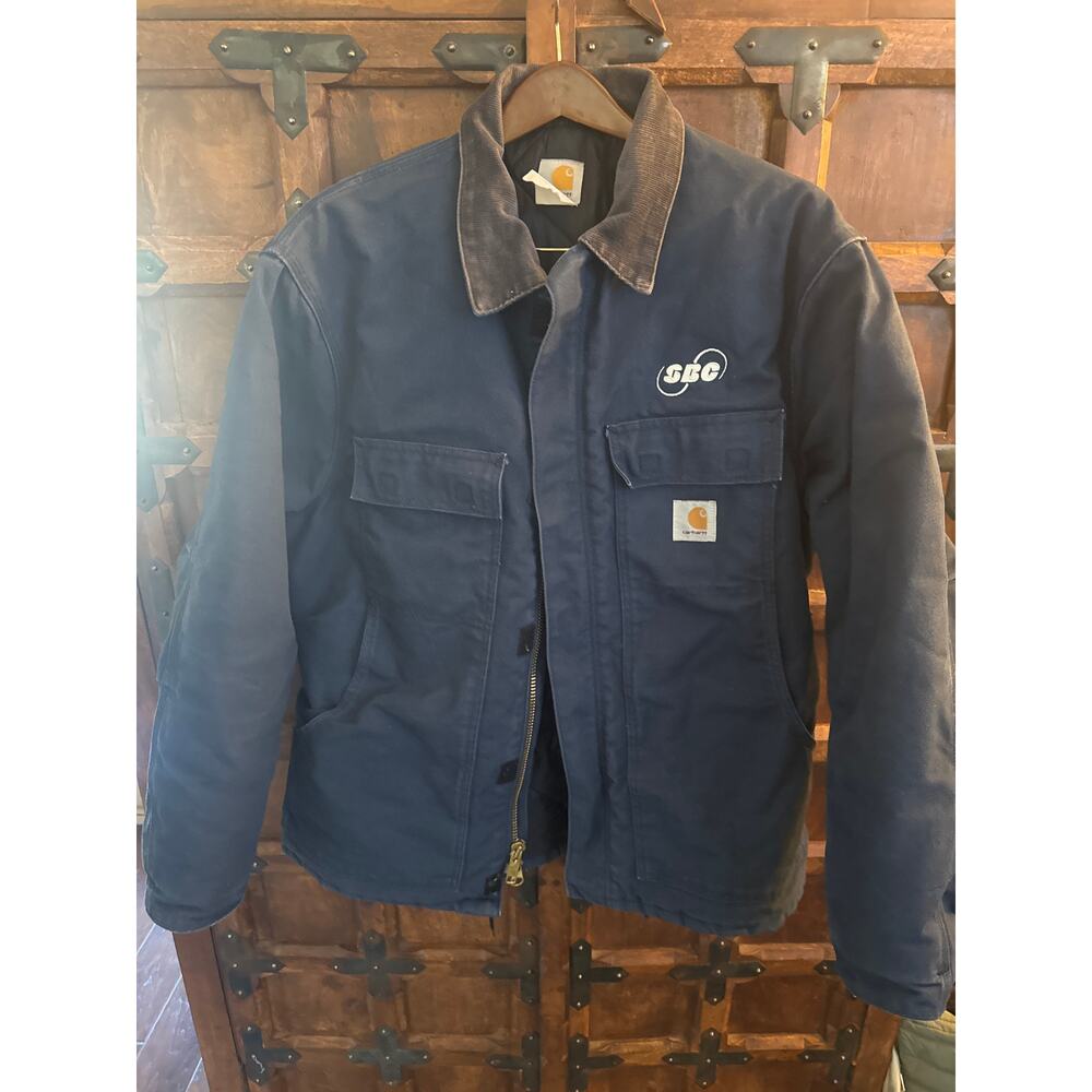 Vintage blue with brown corduroy collar Carhartt men’s full zip jacket Medium